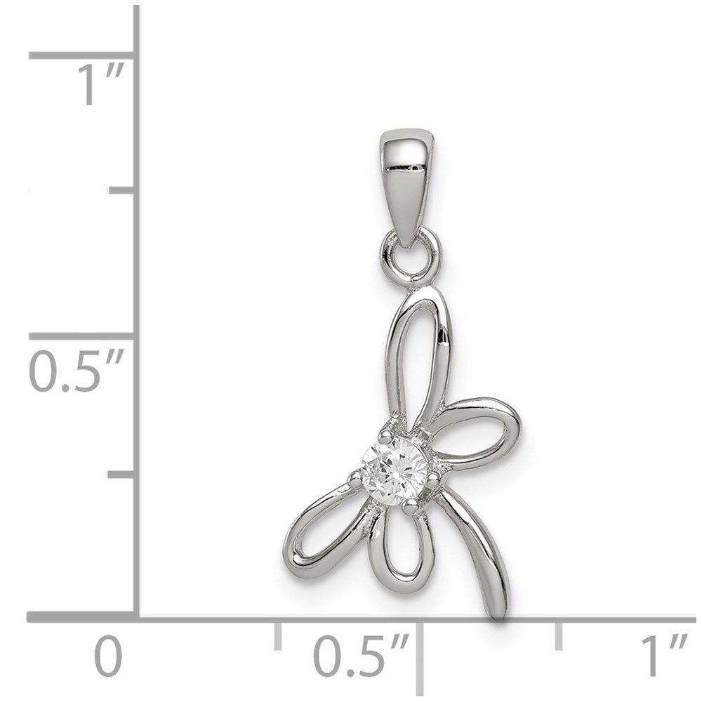 Sterling Silver Rhodium-Plated Dragonfly W/ Cz Center Pendant