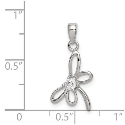 Sterling Silver Rhodium-Plated Dragonfly W/ Cz Center Pendant