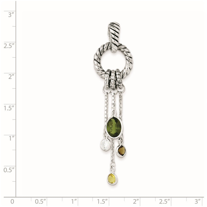Sterling Silver Antiqued Brown/Green/Yellow/Clear Cz Pendant