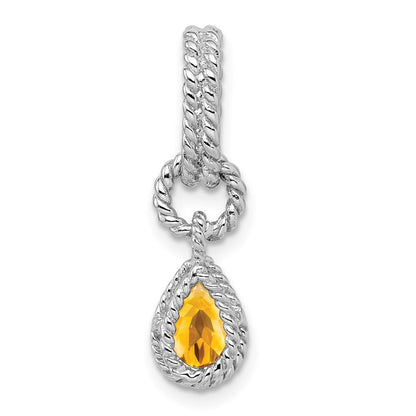 Sterling Silver Rhodium Citrine Pear Twisted Pendant