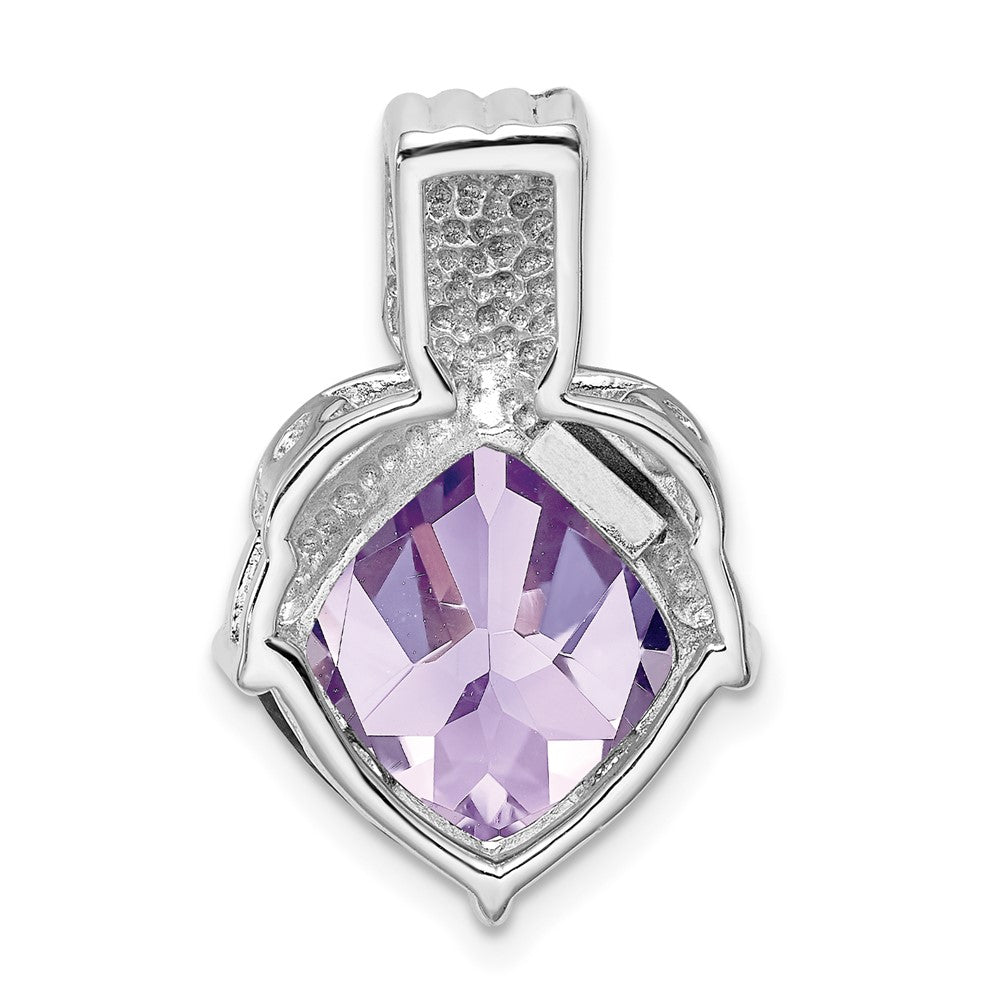 Sterling Silver Rhodium-plated Pink Quartz Pendant