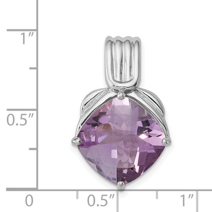 Sterling Silver Rhodium-plated Pink Quartz Pendant