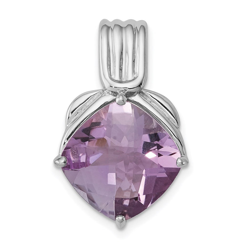 Sterling Silver Rhodium-plated Pink Quartz Pendant