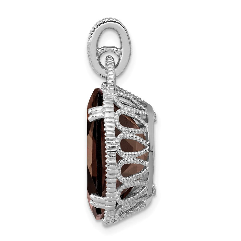 Sterling Silver Rhodium-plated Smoky Quartz Pendant