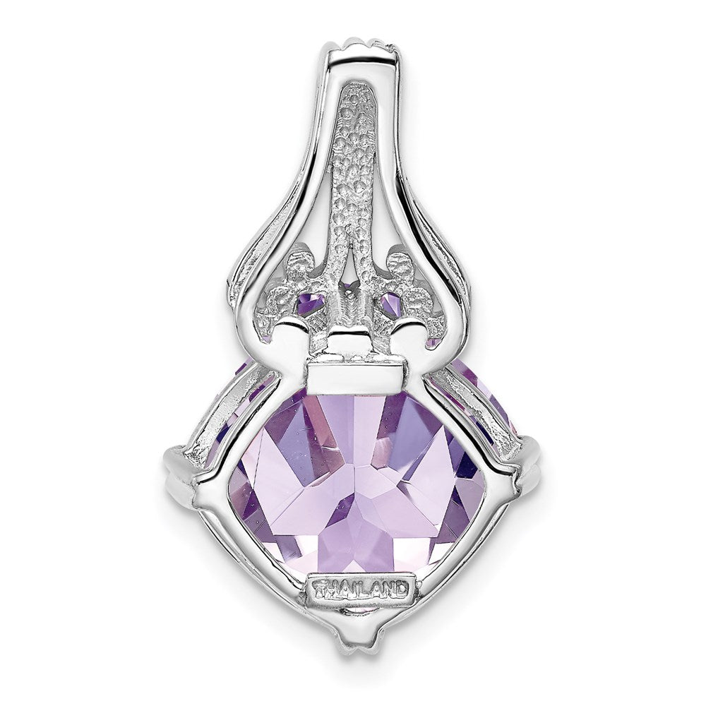Sterling Silver Rhodium-plated Pink Quartz Pendant