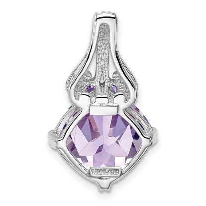 Sterling Silver Rhodium-plated Pink Quartz Pendant