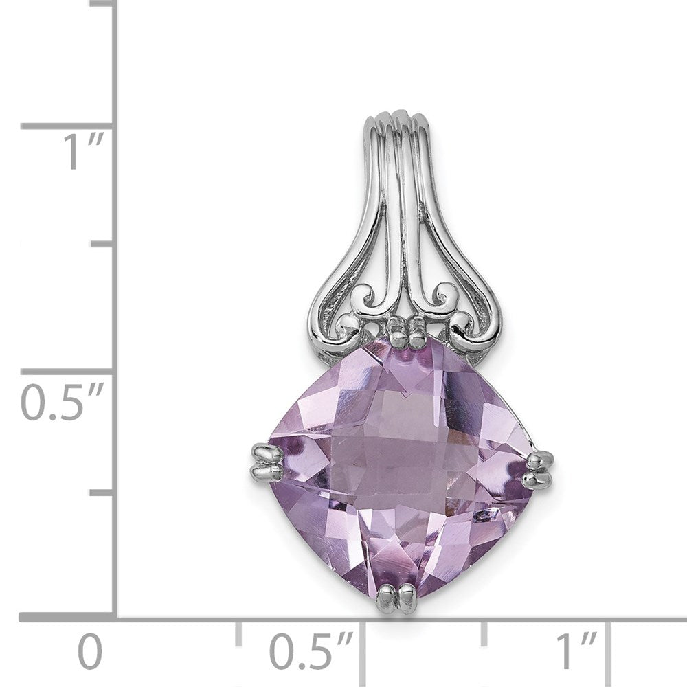 Sterling Silver Rhodium-plated Pink Quartz Pendant