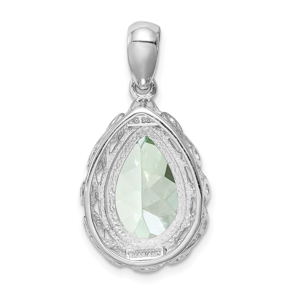 Sterling Silver Rhodium-plated Green Quartz Pendant