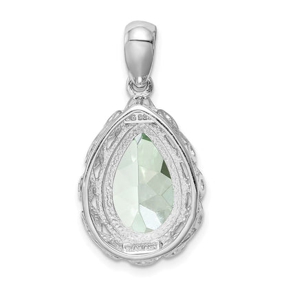 Sterling Silver Rhodium-plated Green Quartz Pendant