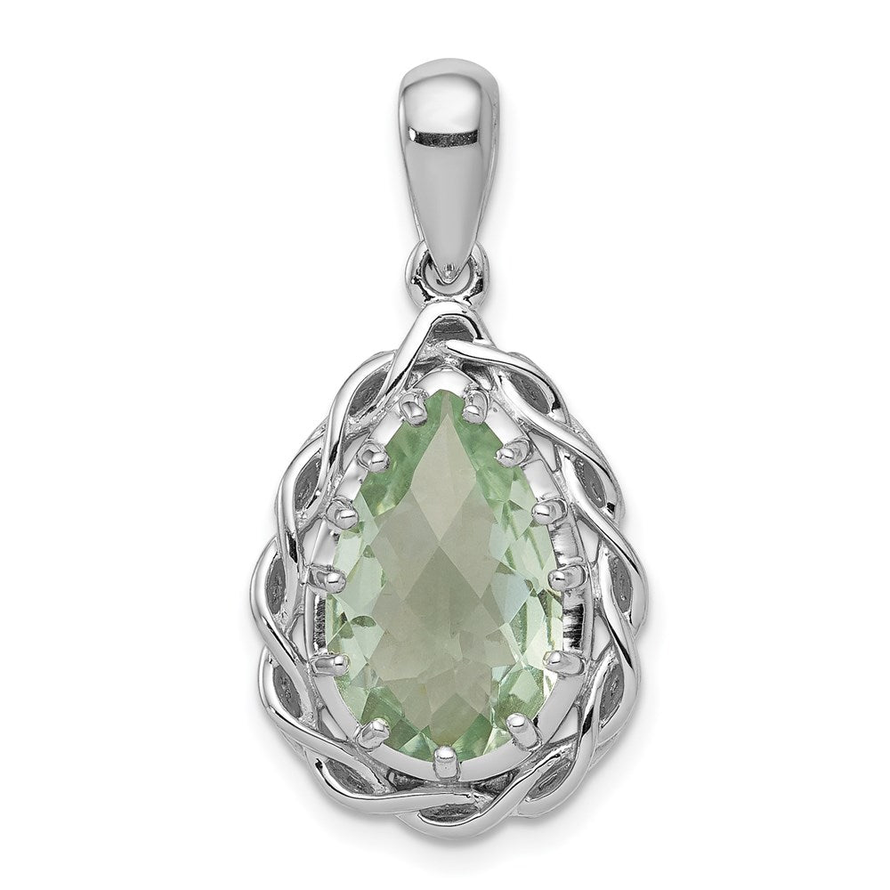 Sterling Silver Rhodium-plated Green Quartz Pendant