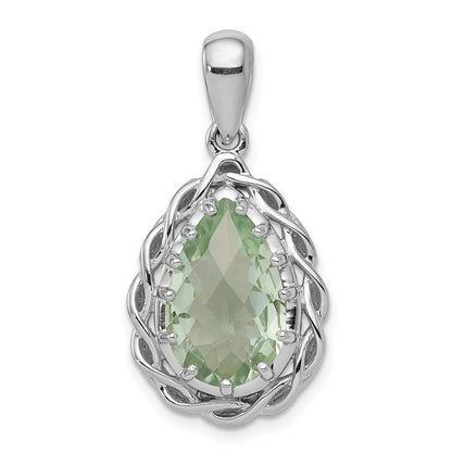 Sterling Silver Rhodium-plated Green Quartz Pendant