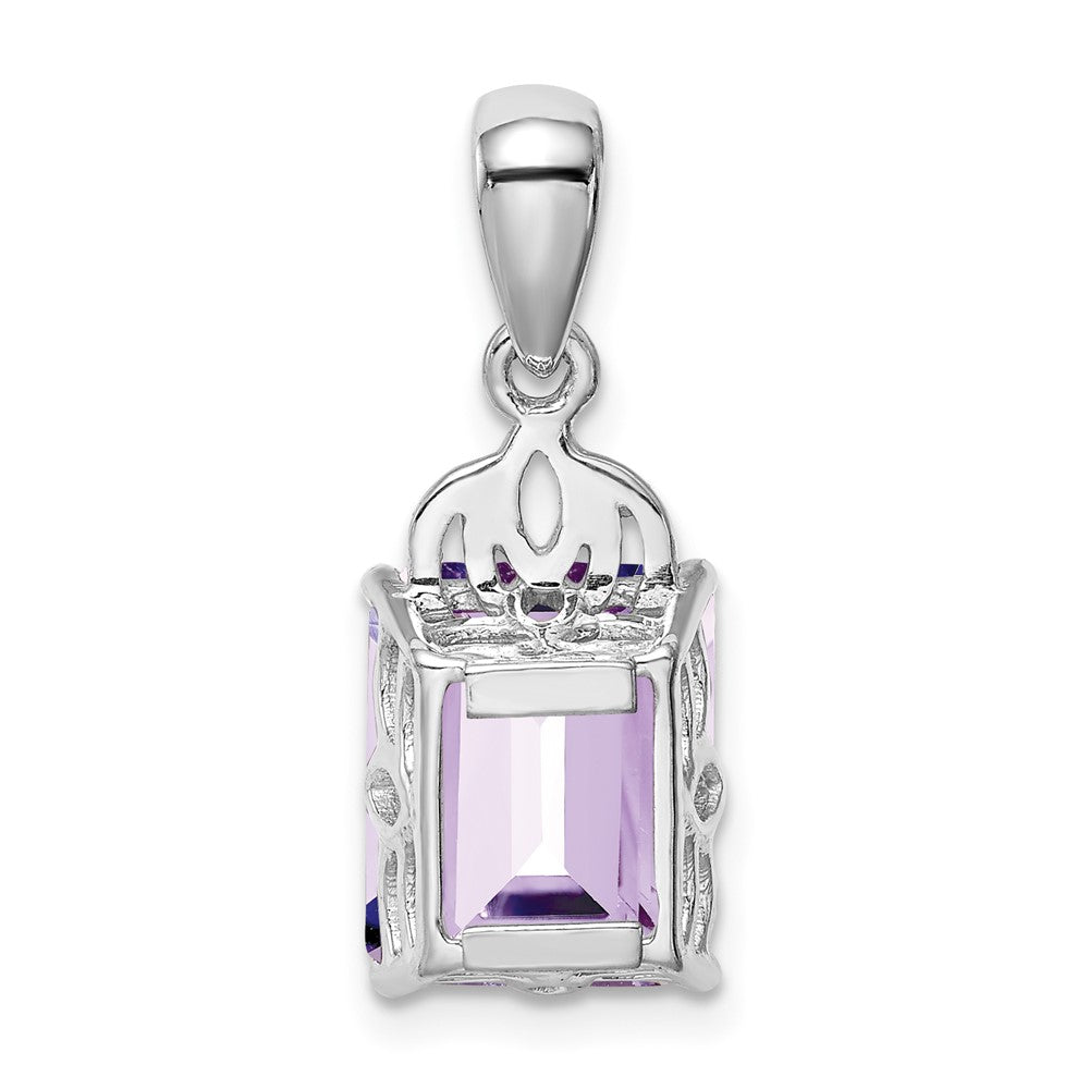 Sterling Silver Rhodium-plated Pink Quartz Pendant