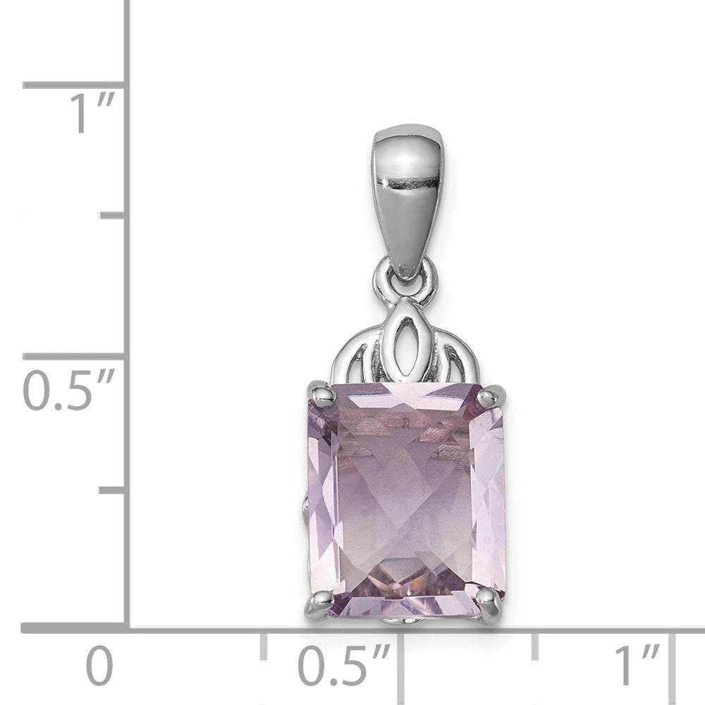Sterling Silver Rhodium-plated Pink Quartz Pendant