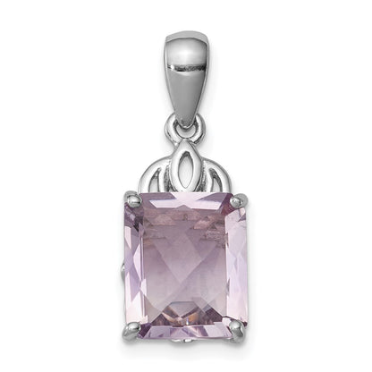 Sterling Silver Rhodium-plated Pink Quartz Pendant