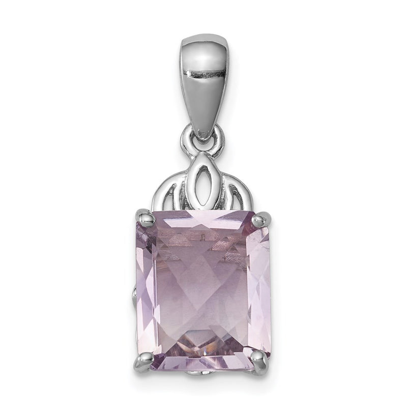 Sterling Silver Rhodium-plated Pink Quartz Pendant