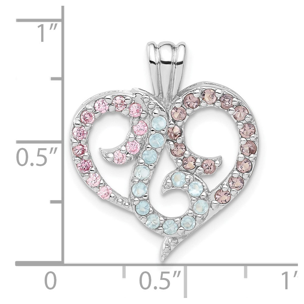 Sterling Silver Multi Color Cz Heart Pendant