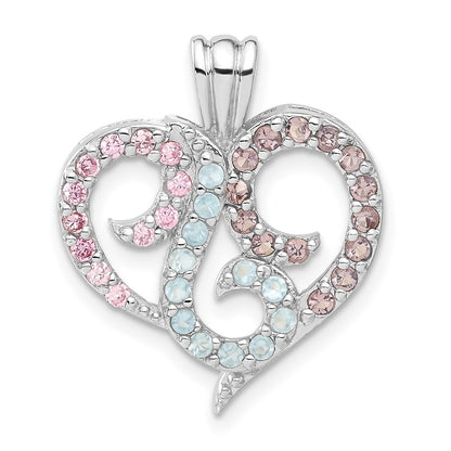 Sterling Silver Multi Color Cz Heart Pendant