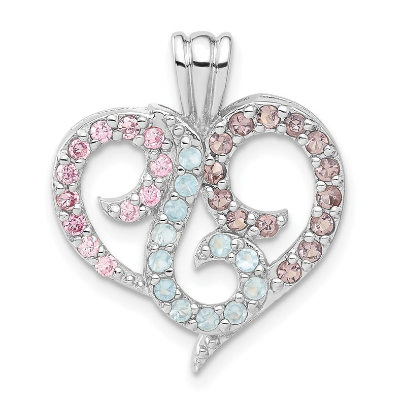 Sterling Silver Multi Color Cz Heart Pendant