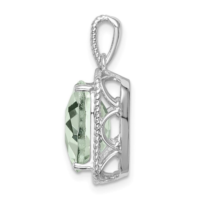 Sterling Silver Rhodium-plated Green Quartz Pendant