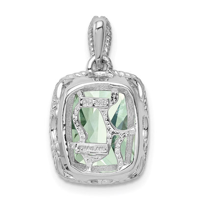 Sterling Silver Rhodium-plated Green Quartz Pendant