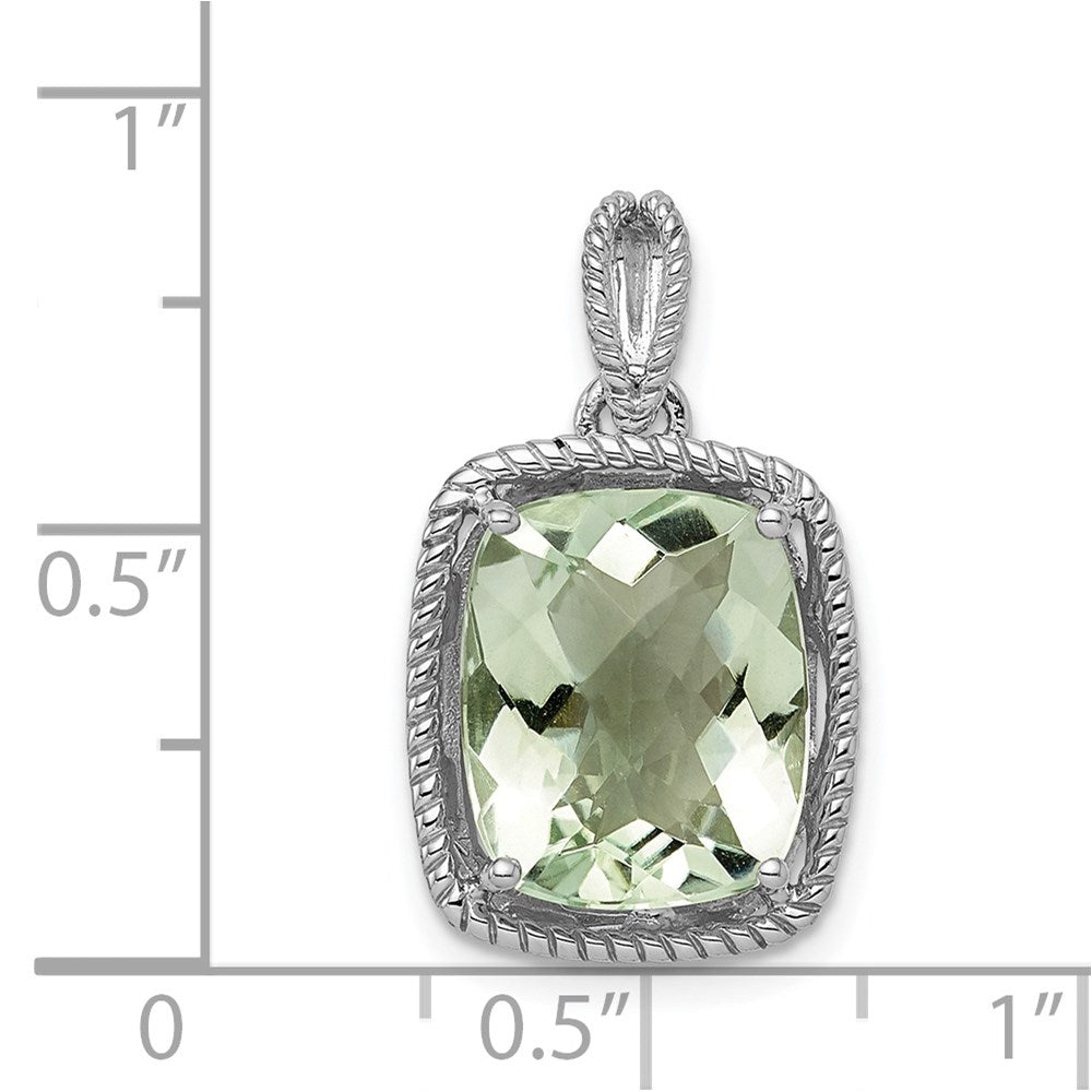 Sterling Silver Rhodium-plated Green Quartz Pendant
