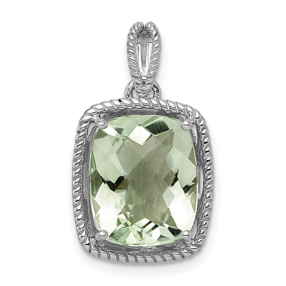 Sterling Silver Rhodium-plated Green Quartz Pendant