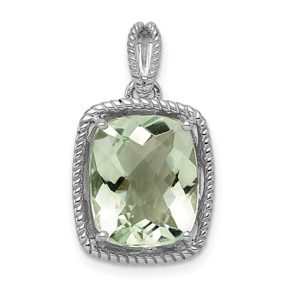 Sterling Silver Rhodium-plated Green Quartz Pendant