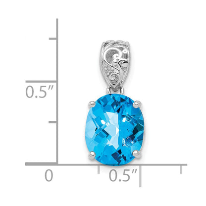 Sterling Silver Rhodium-plated Blue Topaz and Diamond Pendant