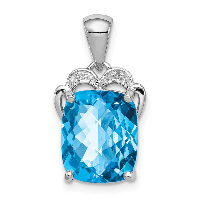 Sterling Silver Rhodium-plated Blue Topaz and Diamond Pendant