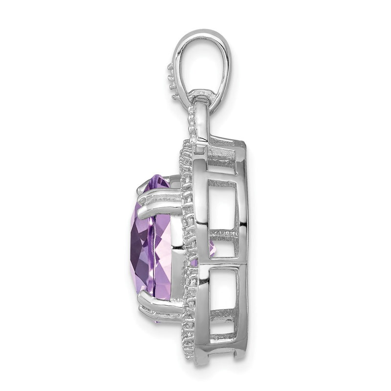 Sterling Silver Rhodium-plated Pink Quartz Pendant