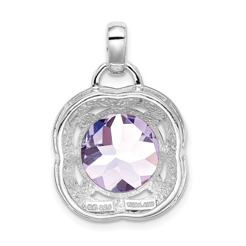 Sterling Silver Rhodium-plated Pink Quartz Pendant