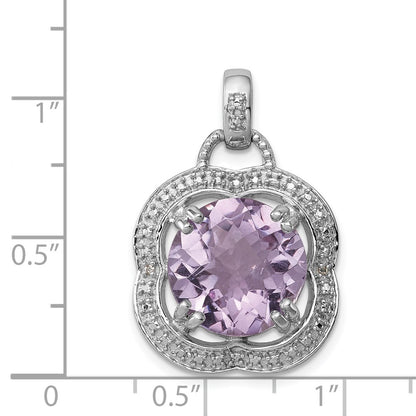 Sterling Silver Rhodium-plated Pink Quartz Pendant