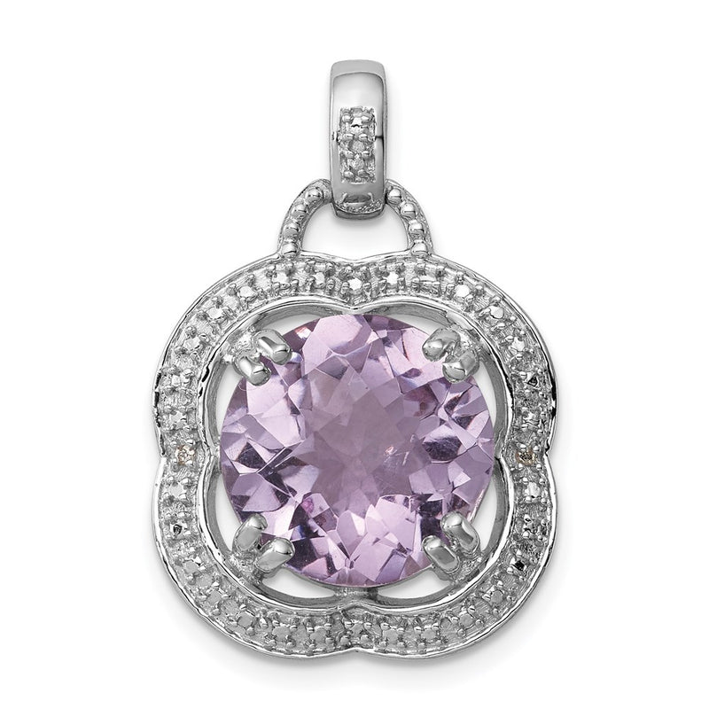 Sterling Silver Rhodium-plated Pink Quartz Pendant
