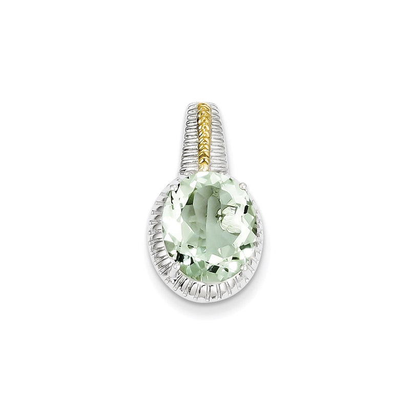 Sterling Silver W/ Flash Gold-Plate Accent Green Quartz Pendant