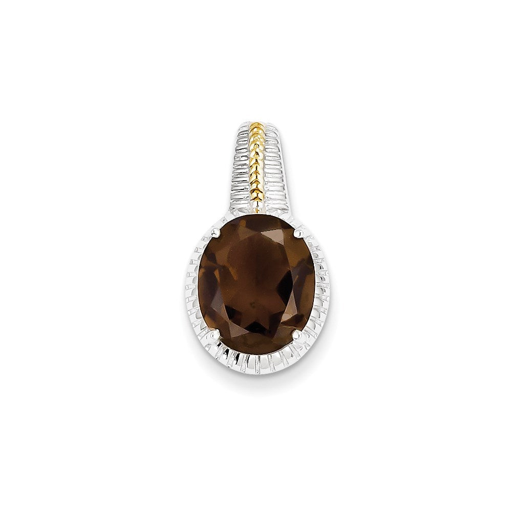 Sterling Silver w/ Flash Gold-plate Accent Smoky Quartz Pendant