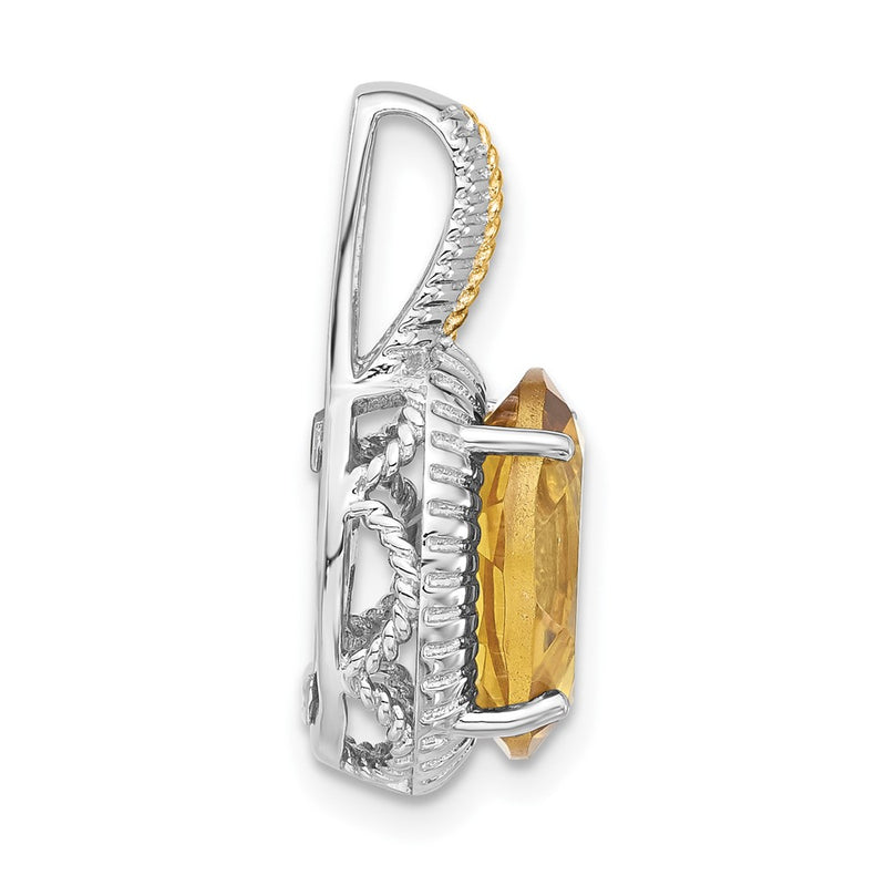 Sterling Silver w/ Flash Gold-plated Accent Whiskey Quartz Pendant