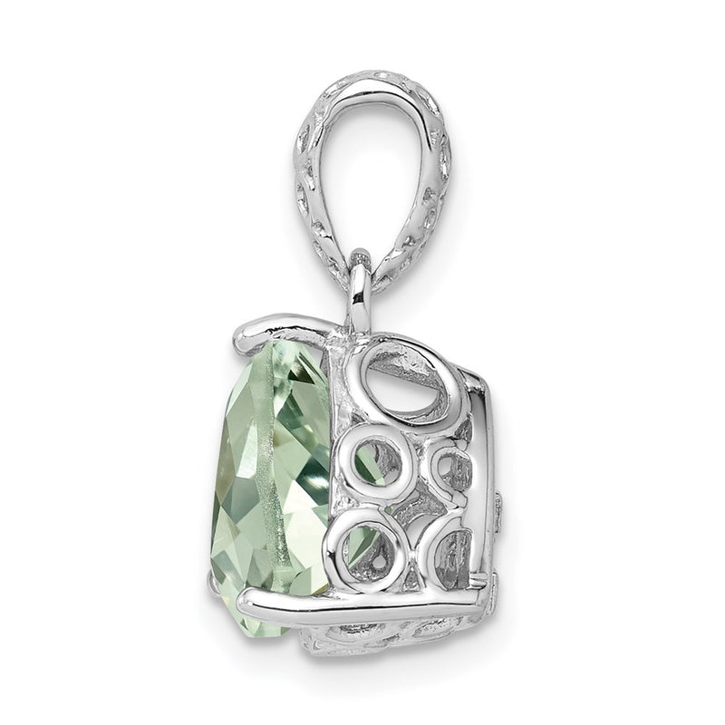 Sterling Silver Rhodium-plated Green Quartz Pendant