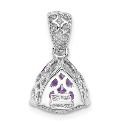 Sterling Silver Rhodium-plated Pink Quartz Pendant