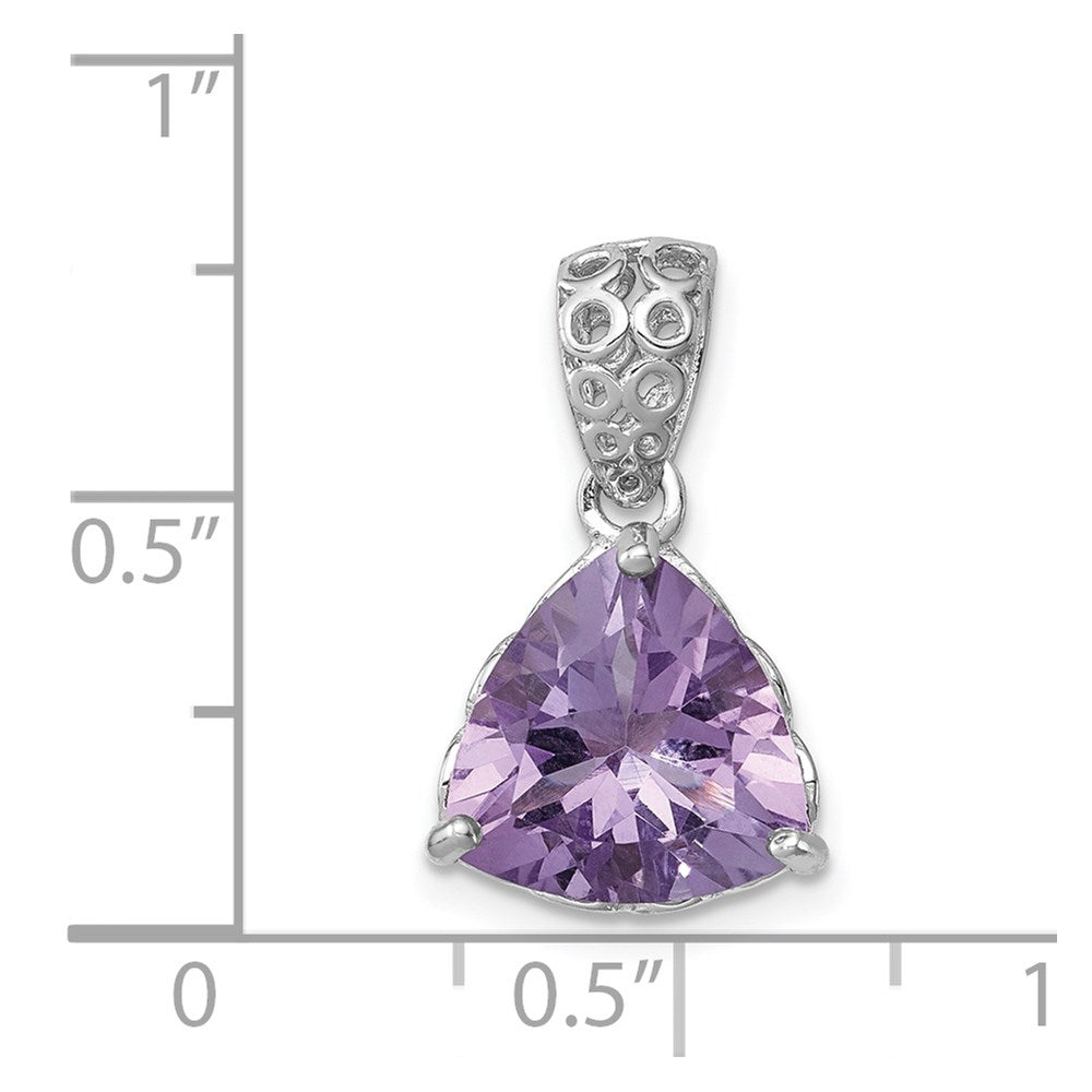 Sterling Silver Rhodium-plated Pink Quartz Pendant