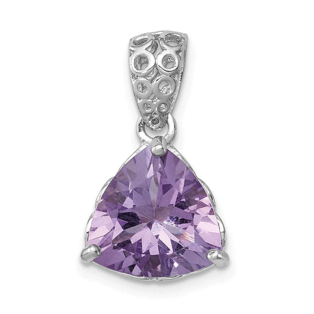 Sterling Silver Rhodium-plated Pink Quartz Pendant