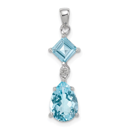 Sterling Silver Rhodium Plated Diamond & Light Swiss Bt Pendant