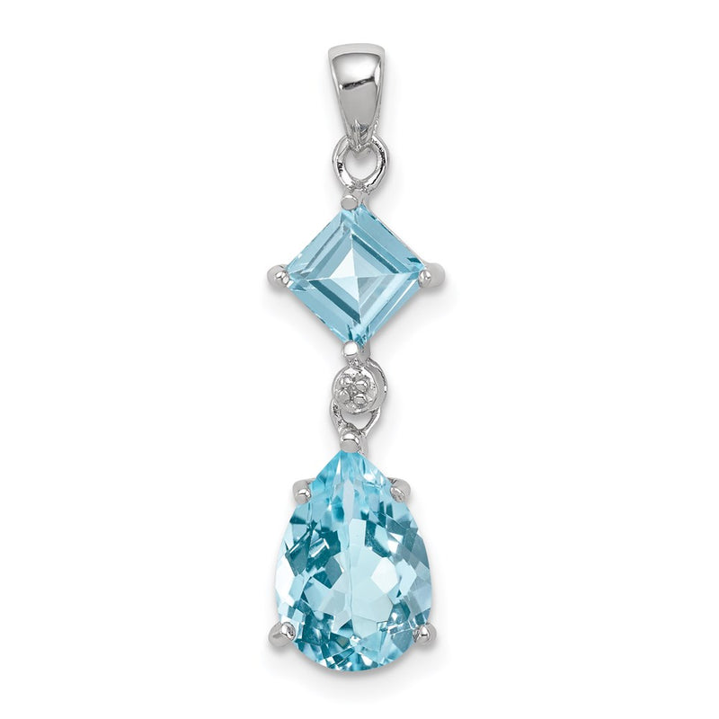 Sterling Silver Rhodium Plated Diamond & Light Swiss Bt Pendant