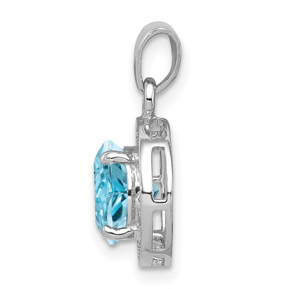 Sterling Silver Rhodium Plated Diamond & Light Swiss Bt Pendant
