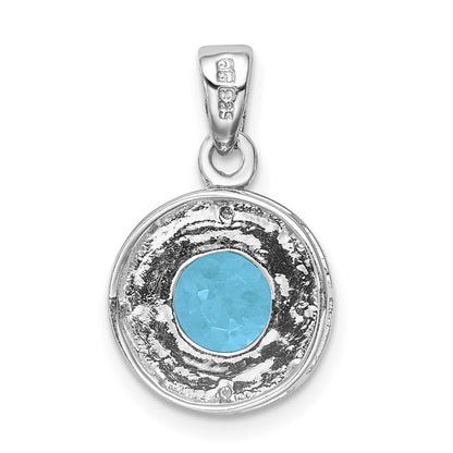 Sterling Silver Rhodium Plated Diamond & Light Swiss Bt Pendant