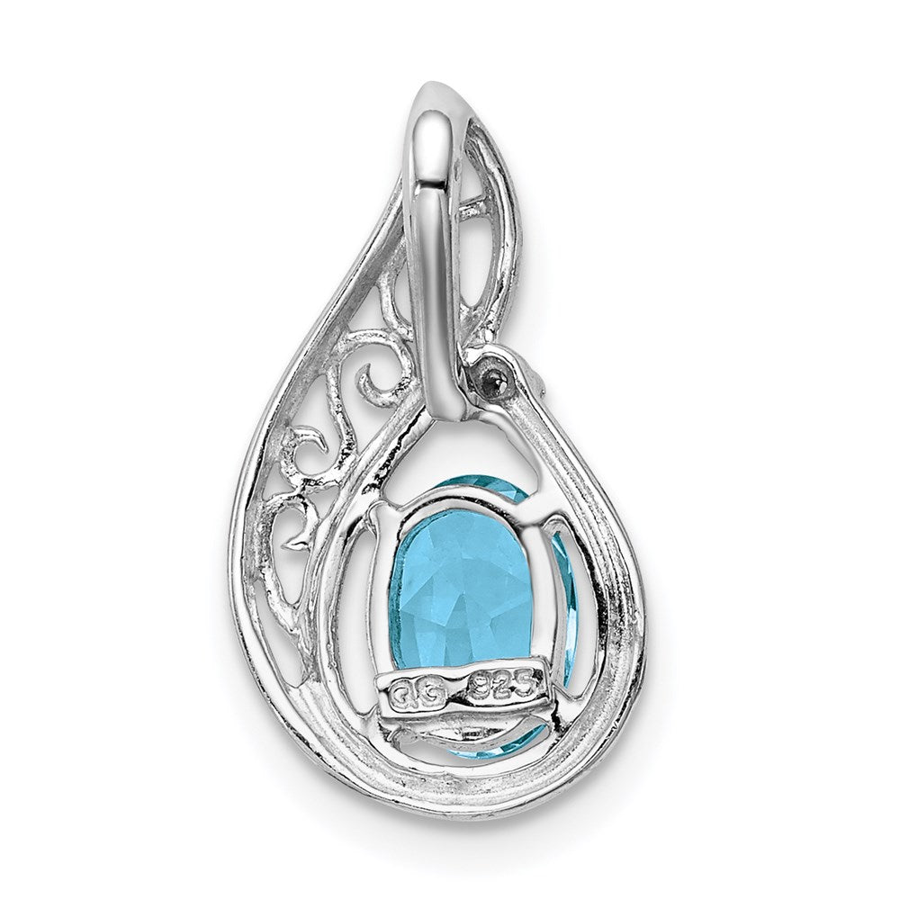 Sterling Silver Rhodium Plated Diamond And Light Swiss Bt Pendant