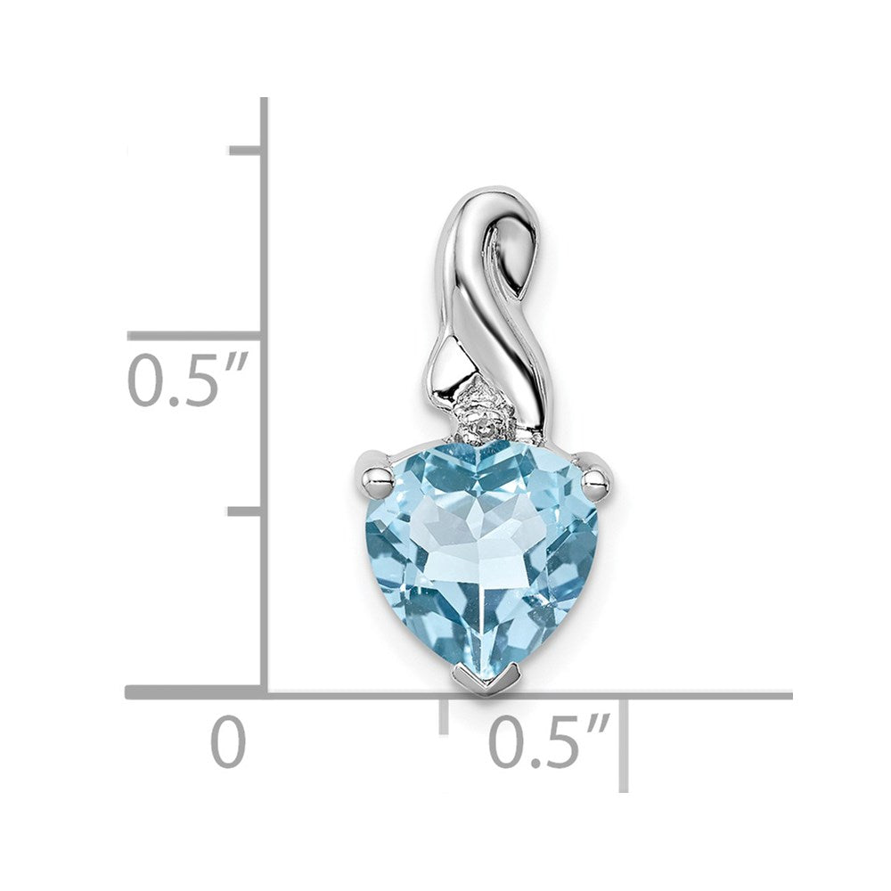 Sterling Silver Rhodium Plated Diamond & Lt Swiss Bt Heart Pendant