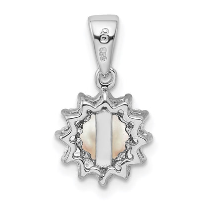 Sterling Silver Rhodium Plated Fw Cultured Pearl & Cz Pendant