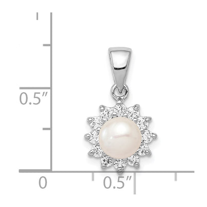 Sterling Silver Rhodium Plated Fw Cultured Pearl & Cz Pendant