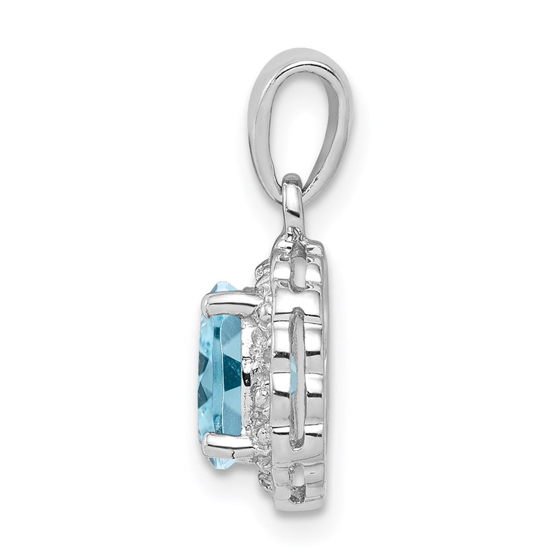 Sterling Silver Rhodium Plated Diamond & Light Swiss Bt Oval Pendant