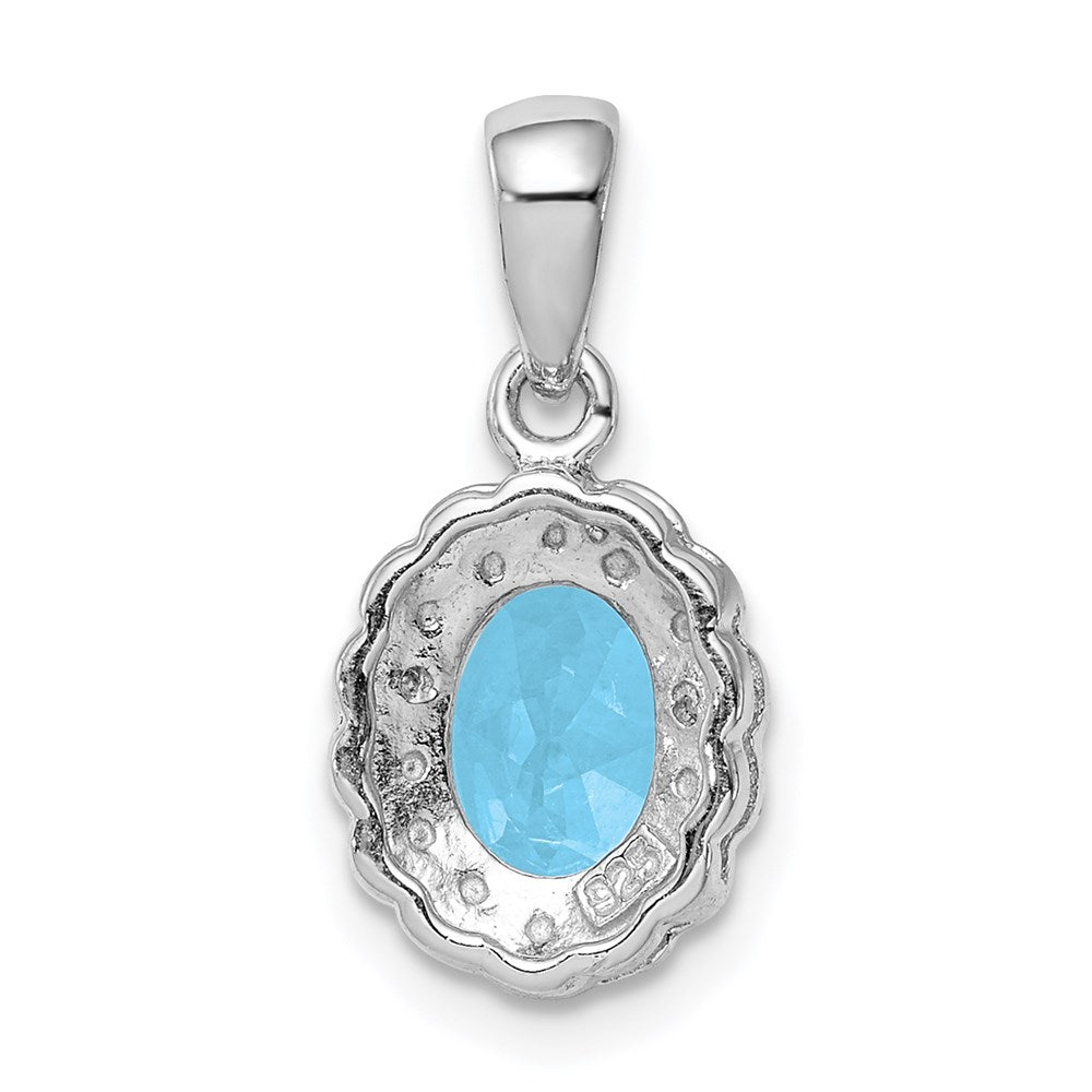 Sterling Silver Rhodium Plated Diamond & Light Swiss Bt Oval Pendant